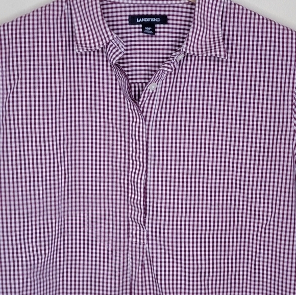 Lands' End | Petite Burgundy Gingham Check Collared Popover Shirt Size 10P - Picture 2 of 4